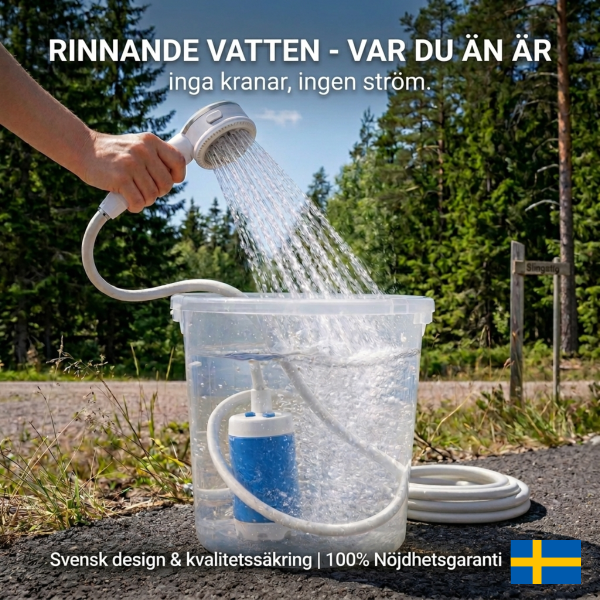 Portabel vattenpump med slang & munstycke