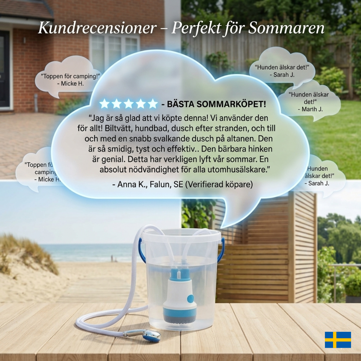 Portabel vattenpump med slang & munstycke